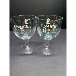 Ename Abbaye Abdij Belgian Beer Goblet Chalice Glasses Stemmed - Set Of 2